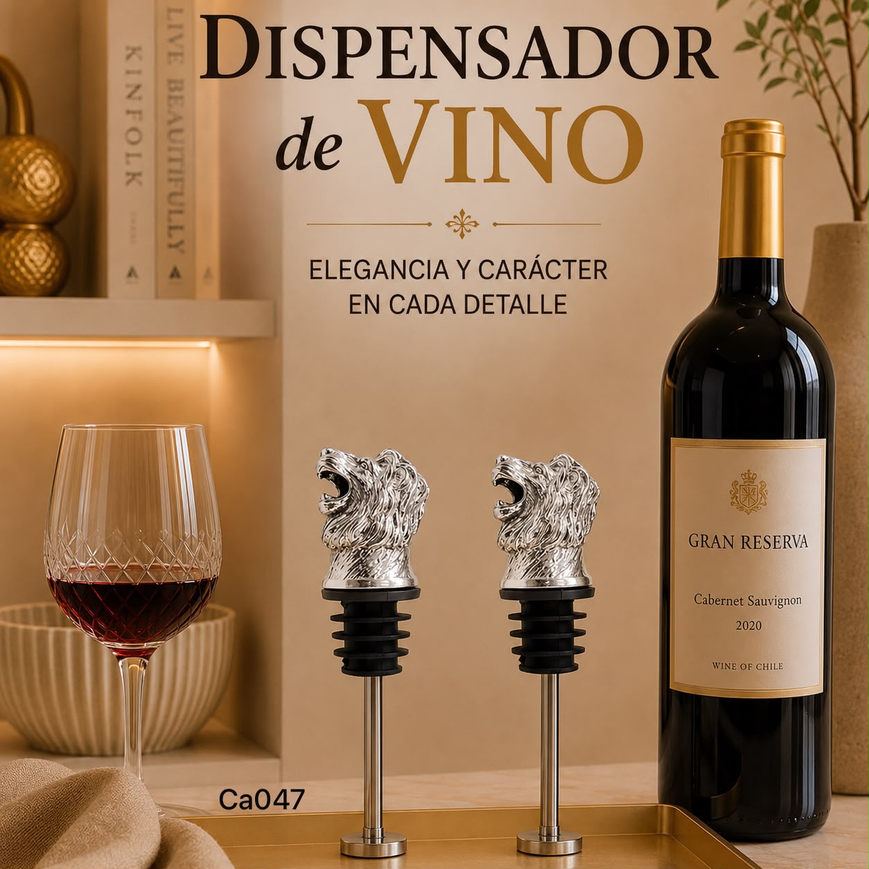 Dispensador de botellas metalico leon plateado 11cm* 3cm